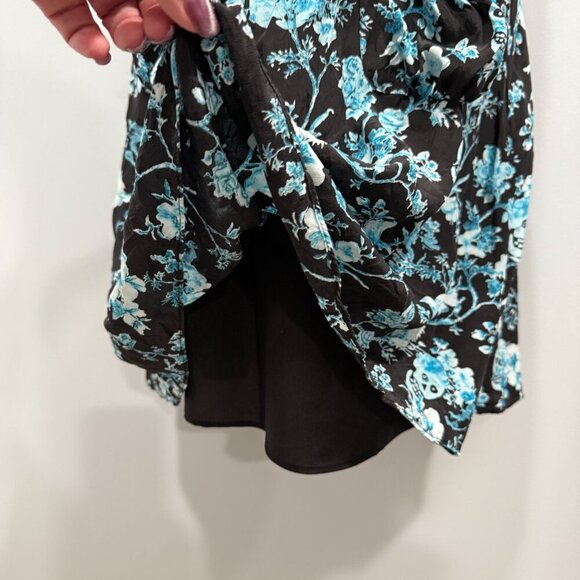Betsey Johnson Silk Skull Floral Bird Print Dress Black Blue Whimsigoth Y2K SZ 8 - Picture 5 of 12